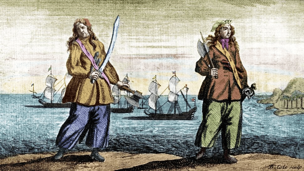 Un grabado coloreado de Anne Bonny y Mary Read. (Crédito de la imagen: Culture Club/Colaborador a través de Getty Images)
