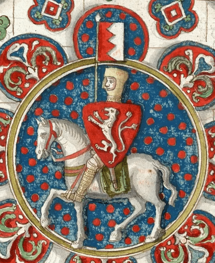 El tío de Edmund Crouchback, Simon de Montfort, conde de Leicester, recordado en una vidriera. Lideró a los barones contra el rey Enrique III durante la Segunda Guerra de los Barones.Dominio público de Wikipedia