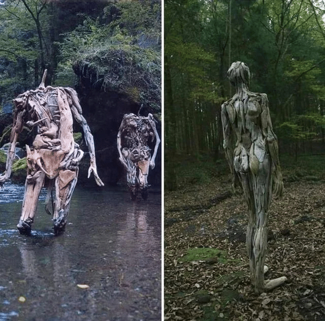 Figuras de madera flotante que recorren el bosque en Japón por el artista Nagato Iwasaki