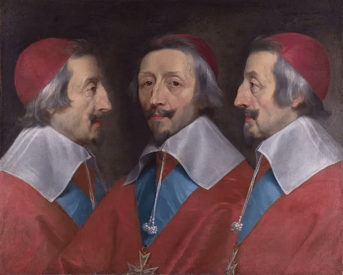 Un retrato triple del rey Luis XIII del Ministro Principal de Francia, el Cardenal Richelieu. Gaston consideró asesinar a Richelieu.Dominio público de Wikipedia