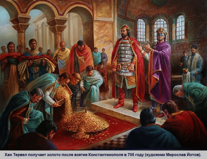 Justiniano II premiando a su aliado. Astromento, CC-BY-SA-4.0, Wikimedia Commons