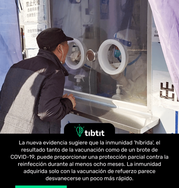 La nueva evidencia sugiere que la inmunidad 'híbrida', el resultado tanto de la vacunación como de un brote de COVID-19, puede proporcionar una protección parcial contra la reinfección durante al menos ocho meses. La inmunidad adquirida solo con la vacunación de refuerzo parece desvanecerse un poco más rápido.