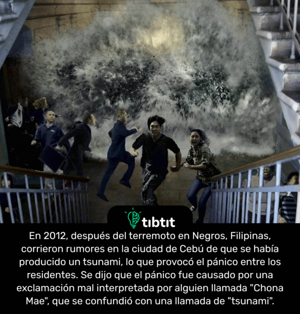 En 2012, después del terremoto en Negros, Filipinas, corrieron rumores en la ciudad de Cebú de que se había producido un tsunami, lo que provocó el pánico entre los residentes. Se dijo que el pánico fue causado por una exclamación mal interpretada por alguien llamada "Chona Mae", que se confundió con una llamada de "tsunami".