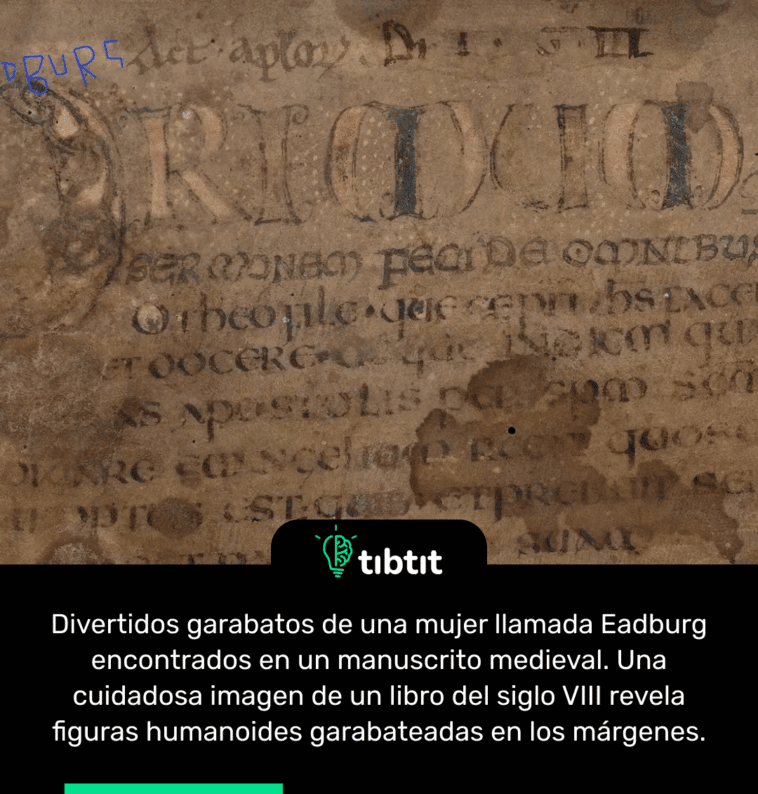 Divertidos garabatos de una mujer llamada Eadburg encontrados en un manuscrito medieval. Una cuidadosa imagen de un libro del siglo VIII revela figuras humanoides garabateadas en los márgenes.