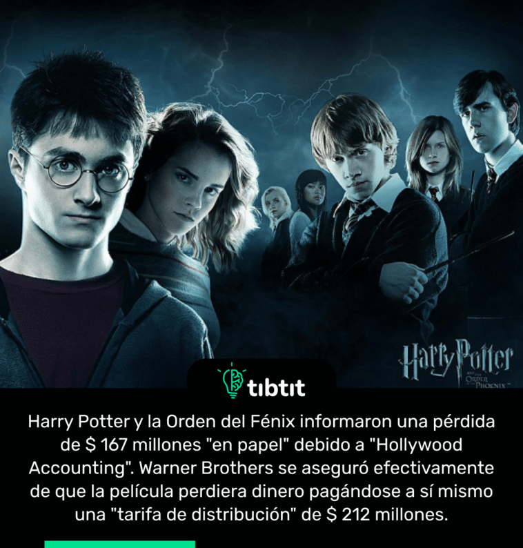 Harry Potter y la Orden del Fénix informaron una pérdida de $ 167 millones "en papel" debido a "Hollywood Accounting". Warner Brothers se aseguró efectivamente de que la película perdiera dinero pagándose a sí mismo una "tarifa de distribución" de $ 212 millones.