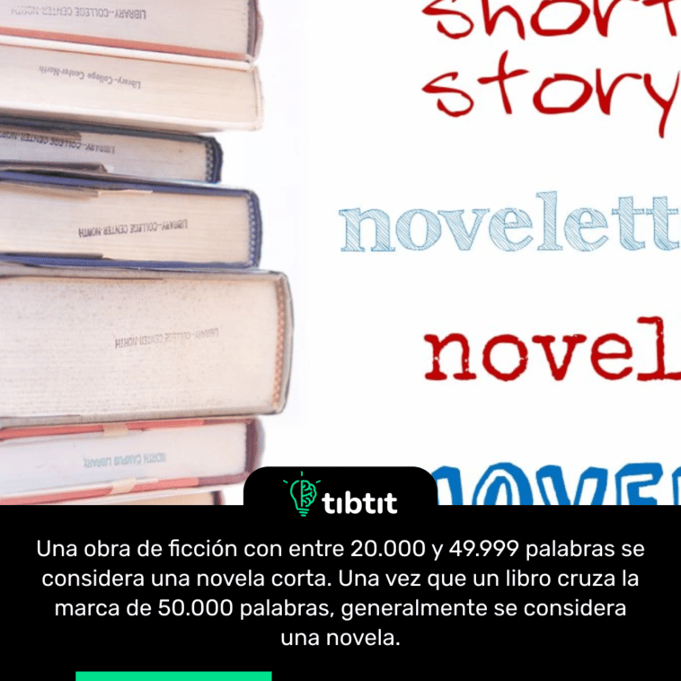 Una obra de ficción con entre 20.000 y 49.999 palabras se considera una novela corta. Una vez que un libro cruza la marca de 50.000 palabras, generalmente se considera una novela.