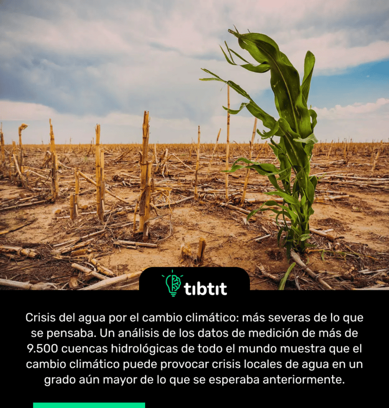 Crisis del agua por el cambio climático: más severas de lo que se pensaba. Un análisis de los datos de medición de más de 9.500 cuencas hidrológicas de todo el mundo muestra que el cambio climático puede provocar crisis locales de agua en un grado aún mayor de lo que se esperaba anteriormente.