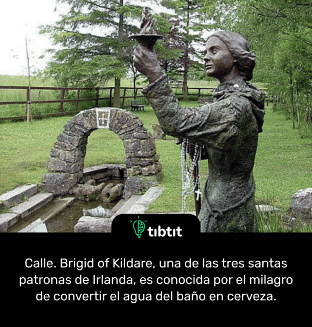 Calle. Brigid of Kildare, una de las tres santas patronas de Irlanda, es conocida por el milagro de convertir el agua del baño en cerveza.