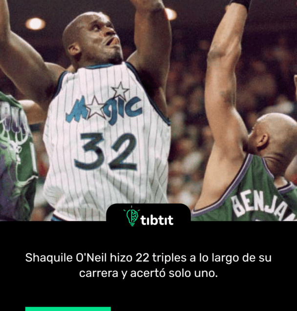 Shaquile O'Neil hizo 22 triples a lo largo de su carrera y acertó solo uno.