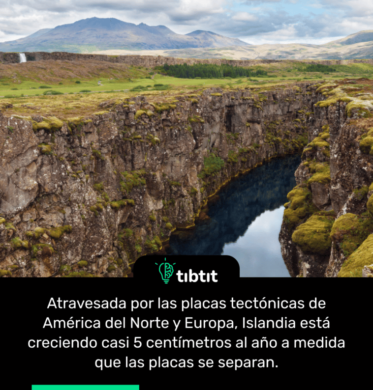 Atravesada por las placas tectónicas de América del Norte y Europa, Islandia está creciendo casi 5 centímetros al año a medida que las placas se separan.