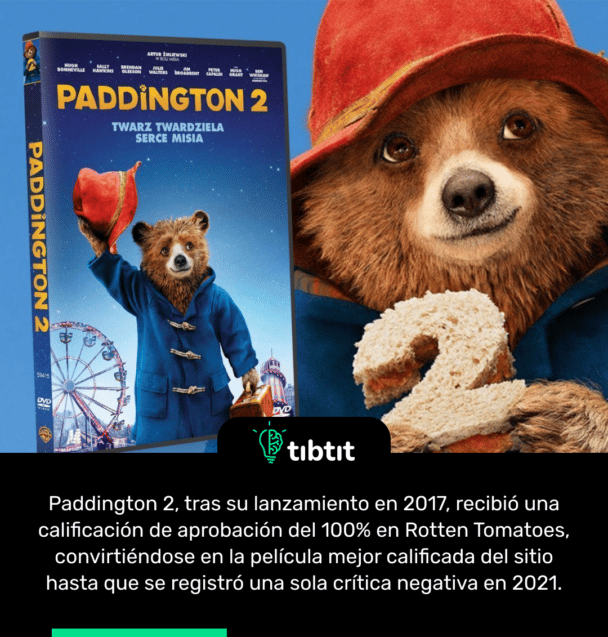 Paddington 2, tras su lanzamiento en 2017, recibió una calificación de aprobación del 100% en Rotten Tomatoes, convirtiéndose en la película mejor calificada del sitio hasta que se registró una sola crítica negativa en 2021.