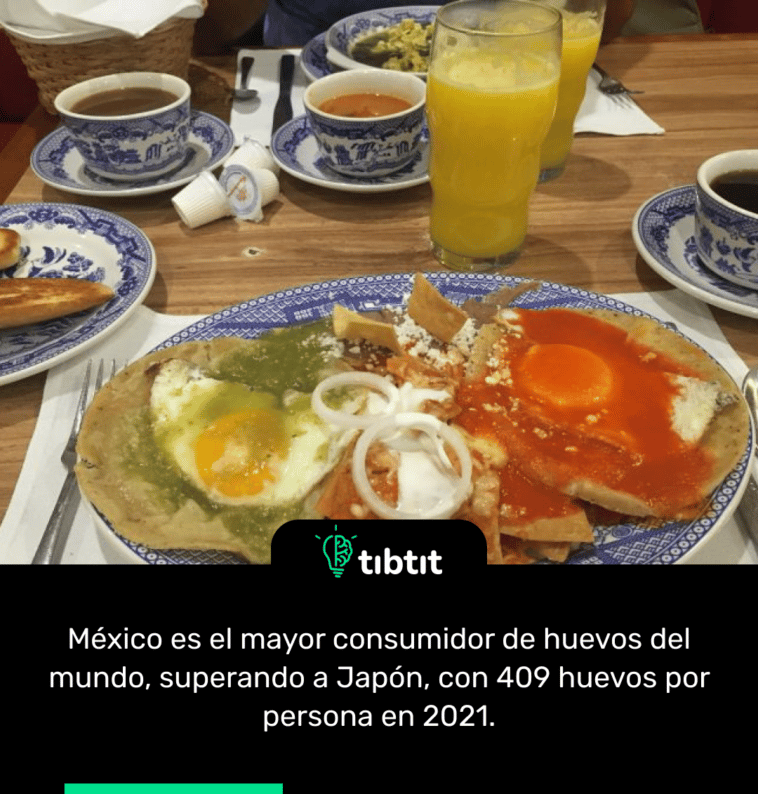 México es el mayor consumidor de huevos del mundo, superando a Japón, con 409 huevos por persona en 2021.