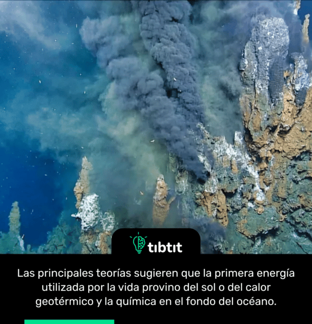 Las principales teorías sugieren que la primera energía utilizada por la vida provino del sol o del calor geotérmico y la química en el fondo del océano.