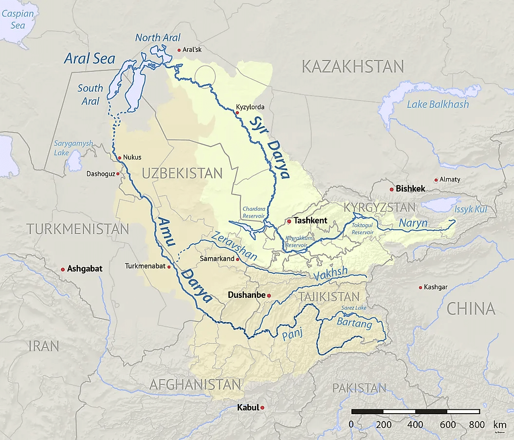 Mapa que muestra el curso del río Amu Darya. Crédito de la imagen: Shannon1, Wikimedia Commons