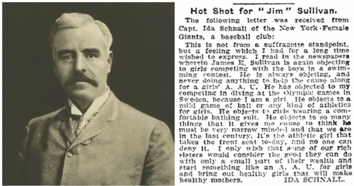 james e La carta de Sullivan e Ida Schnall al New York Times sobre sus objeciones a las mujeres que compiten en los deportes.Wikipedia (dominio público)