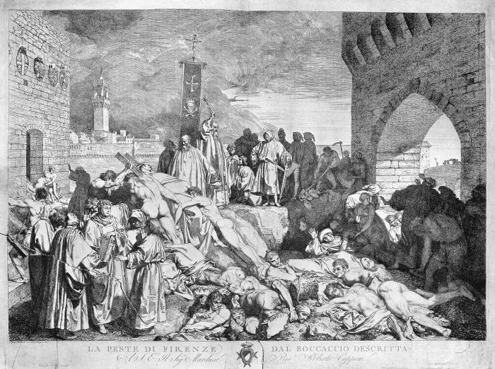 La peste de Florencia en 1348, como se describe en Boccaccio.Ver página del autor, CC BY 4.0, Wikimedia Commons