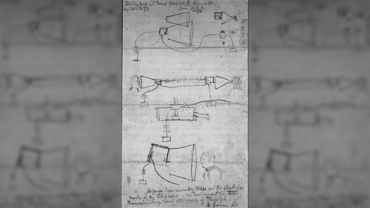 Un dibujo del teléfono de Alexander Graham Bell, 1876. (Crédito de la imagen: Biblioteca del Congreso, División de Manuscritos, Documentos de la familia Alexander Graham Bell en la Biblioteca del Congreso)