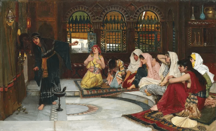Consultando al Oráculo (John William Waterhouse, 1884). Los adivinos eran a menudo artistas de performance.Dominio publico.