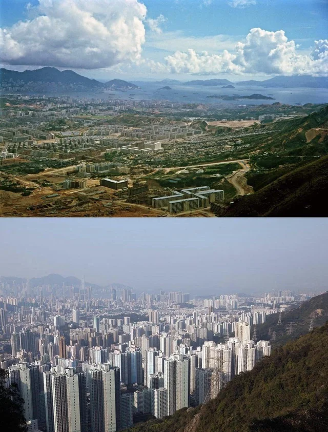 Vista de Hong Kong en la década de 1960 y 2016