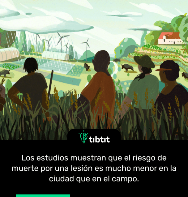 Los estudios muestran que el riesgo de muerte por una lesión es mucho menor en la ciudad que en el campo.