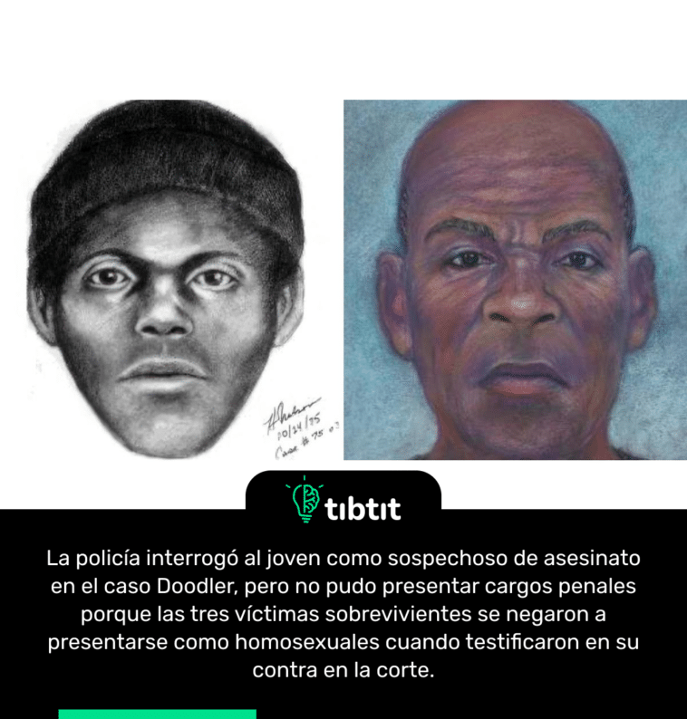 La policía interrogó al joven como sospechoso de asesinato en el caso Doodler, pero no pudo presentar cargos penales porque las tres víctimas sobrevivientes se negaron a presentarse como homosexuales cuando testificaron en su contra en la corte.