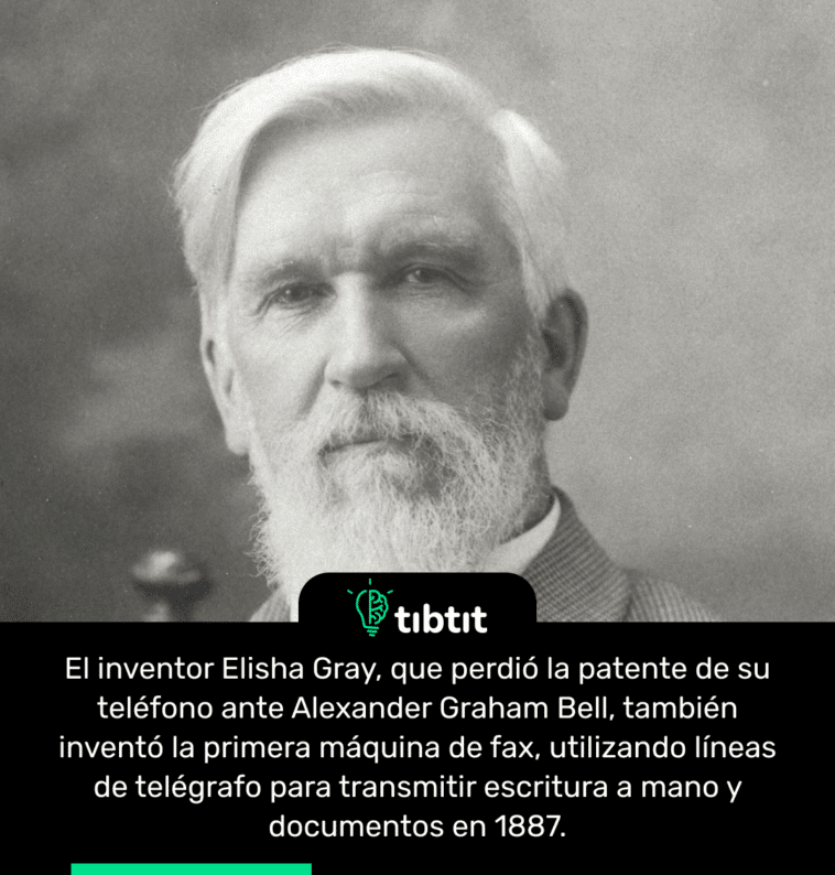 El inventor Elisha Gray, que perdió la patente de su teléfono ante Alexander Graham Bell, también inventó la primera máquina de fax, utilizando líneas de telégrafo para transmitir escritura a mano y documentos en 1887.