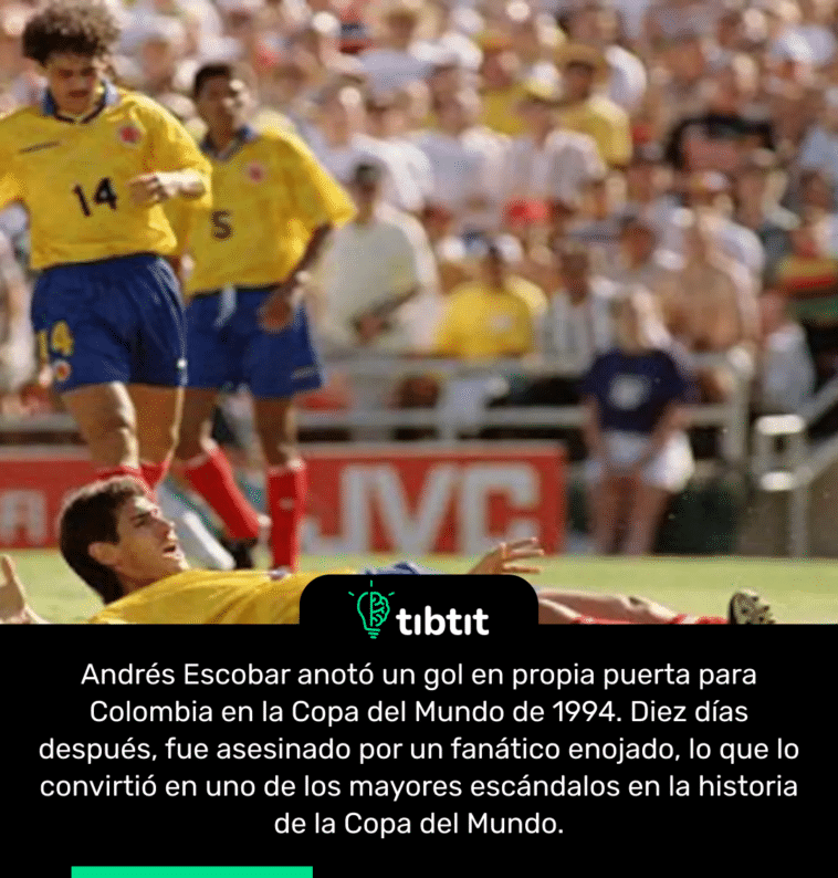 Andrés Escobar anotó un gol en propia puerta para Colombia en la Copa del Mundo de 1994. Diez días después, fue asesinado por un fanático enojado, lo que lo convirtió en uno de los mayores escándalos en la historia de la Copa del Mundo.