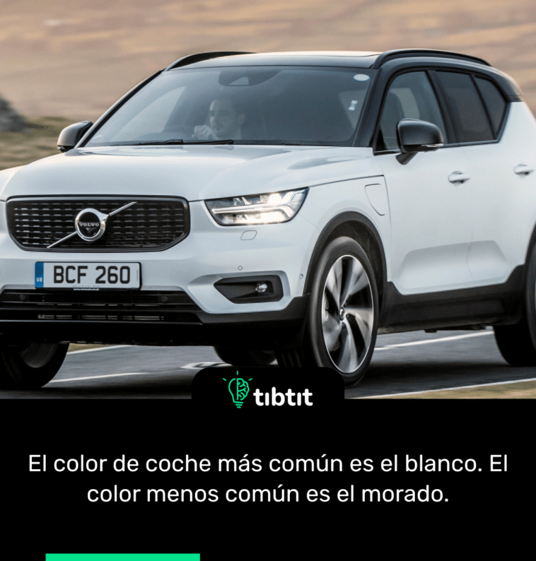 El color de coche más común es el blanco. El color menos común es el morado.
