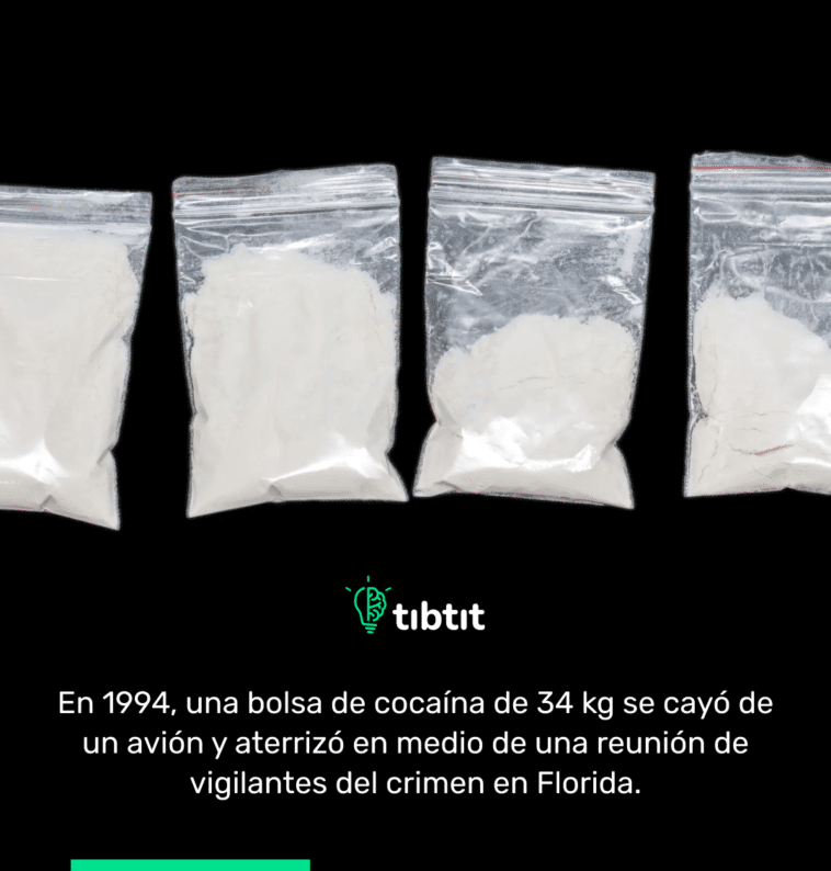 En 1994, una bolsa de cocaína de 34 kg se cayó de un avión y aterrizó en medio de una reunión de vigilantes del crimen en Florida.