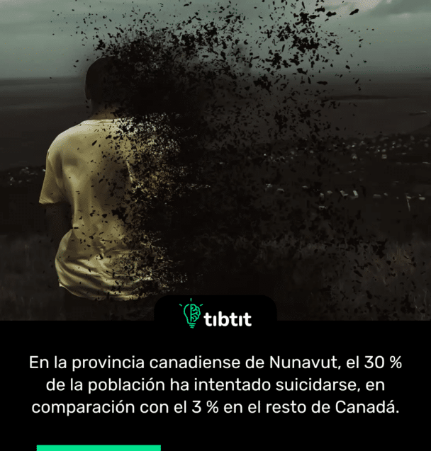 En la provincia canadiense de Nunavut, el 30 % de la población ha intentado suicidarse, en comparación con el 3 % en el resto de Canadá.