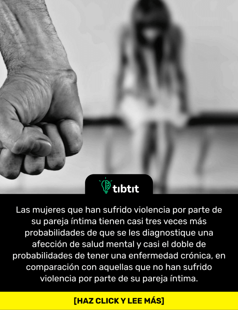 Las mujeres que han sufrido violencia por parte de su pareja íntima tienen casi tres veces más probabilidades de que se les diagnostique una afección de salud mental y casi el doble de probabilidades de tener una enfermedad crónica, en comparación con aquellas que no han sufrido violencia por parte de su pareja íntima.