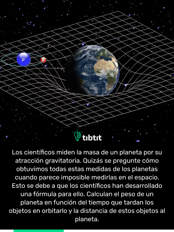 Los científicos miden la masa de un planeta por su atracción gravitatoria. Quizás se pregunte cómo obtuvimos todas estas medidas de los planetas cuando parece imposible medirlas en el espacio. Esto se debe a que los científicos han desarrollado una fórmula para ello. Calculan el peso de un planeta en función del tiempo que tardan los objetos en orbitarlo y la distancia de estos objetos al planeta.