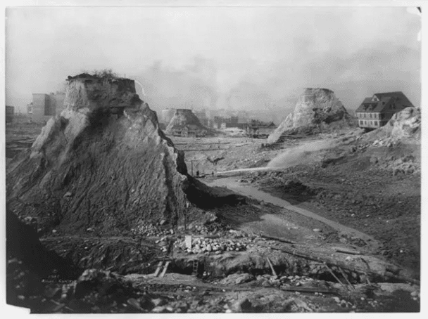Nivelación de colinas en Seattle, Washington [Denny Hill], 1910