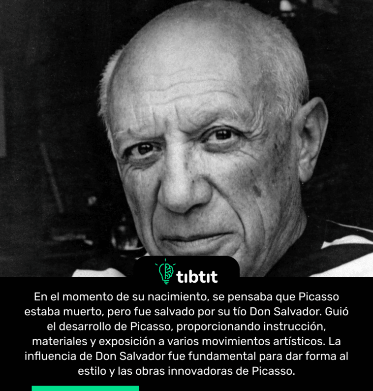 En el momento de su nacimiento, se pensaba que Picasso estaba muerto, pero fue salvado por su tío Don Salvador. Guió el desarrollo de Picasso, proporcionando instrucción, materiales y exposición a varios movimientos artísticos. La influencia de Don Salvador fue fundamental para dar forma al estilo y las obras innovadoras de Picasso.