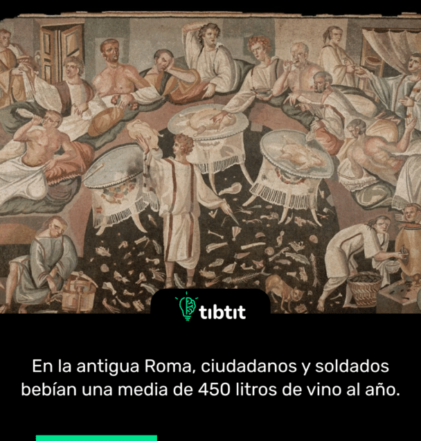 En la antigua Roma, ciudadanos y soldados bebían una media de 450 litros de vino al año.