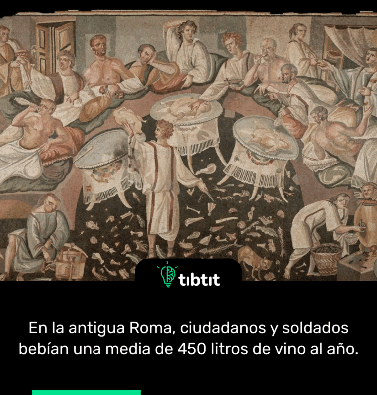 En la antigua Roma, ciudadanos y soldados bebían una media de 450 litros de vino al año.