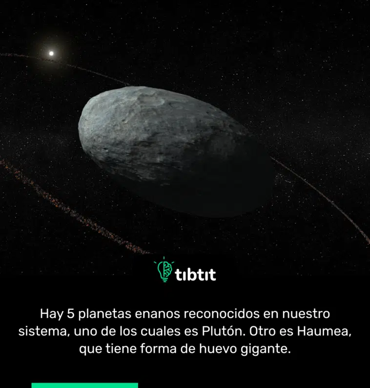 Hay 5 planetas enanos reconocidos en nuestro sistema, uno de los cuales es Plutón. Otro es Haumea, que tiene forma de huevo gigante.