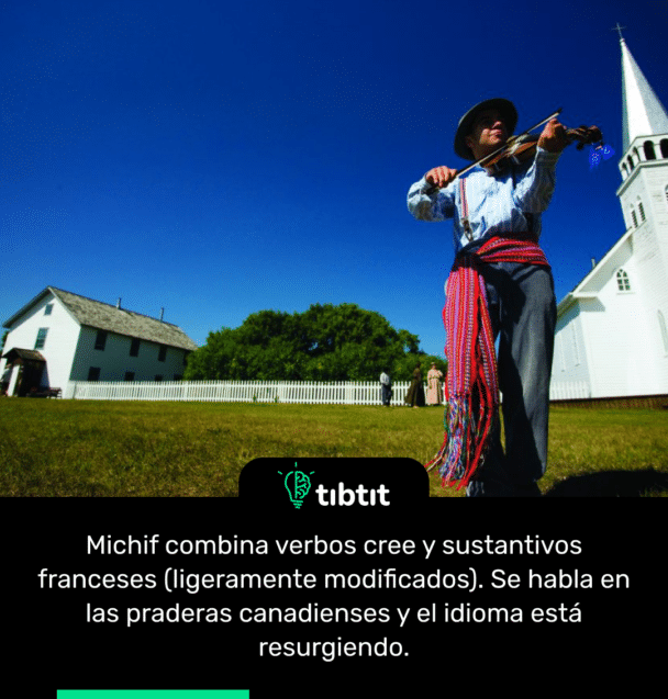 Michif combina verbos cree y sustantivos franceses (ligeramente modificados). Se habla en las praderas canadienses y el idioma está resurgiendo.