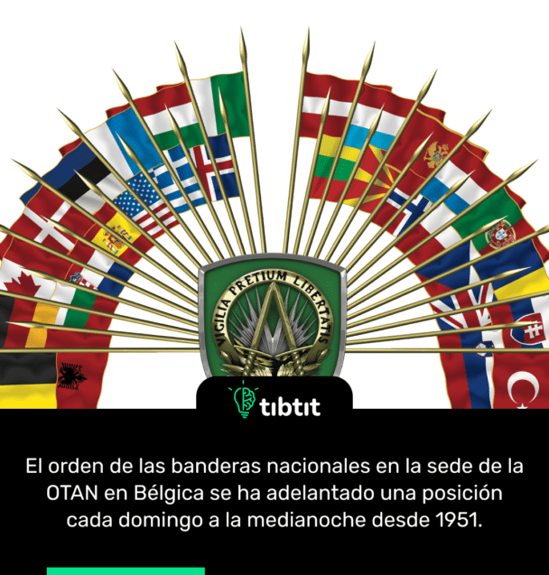 El orden de las banderas nacionales en la sede de la OTAN en Bélgica se ha adelantado una posición cada domingo a la medianoche desde 1951.