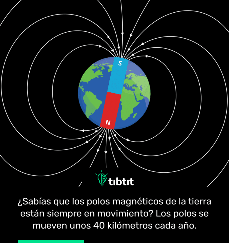 ¿Sabías que los polos magnéticos de la tierra están siempre en movimiento? Los polos se mueven unos 40 kilómetros cada año.