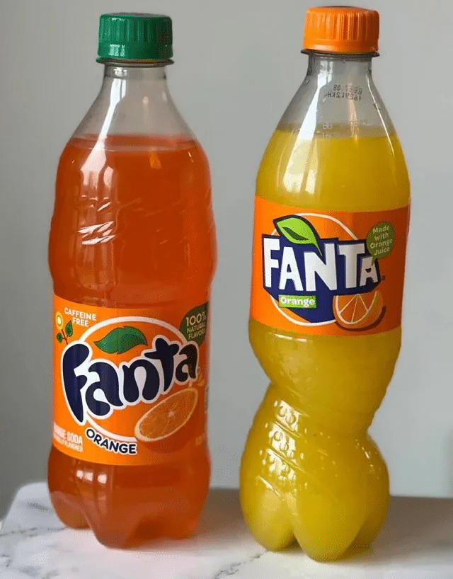La diferencia de color entre American y European Fanta Orange.