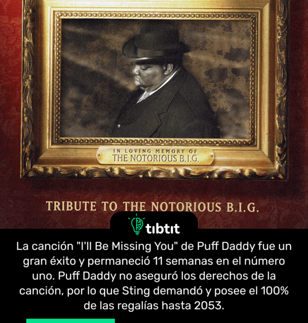 La canción "I'll Be Missing You" de Puff Daddy fue un gran éxito y permaneció 11 semanas en el número uno. Puff Daddy no aseguró los derechos de la canción, por lo que Sting demandó y posee el 100% de las regalías hasta 2053.