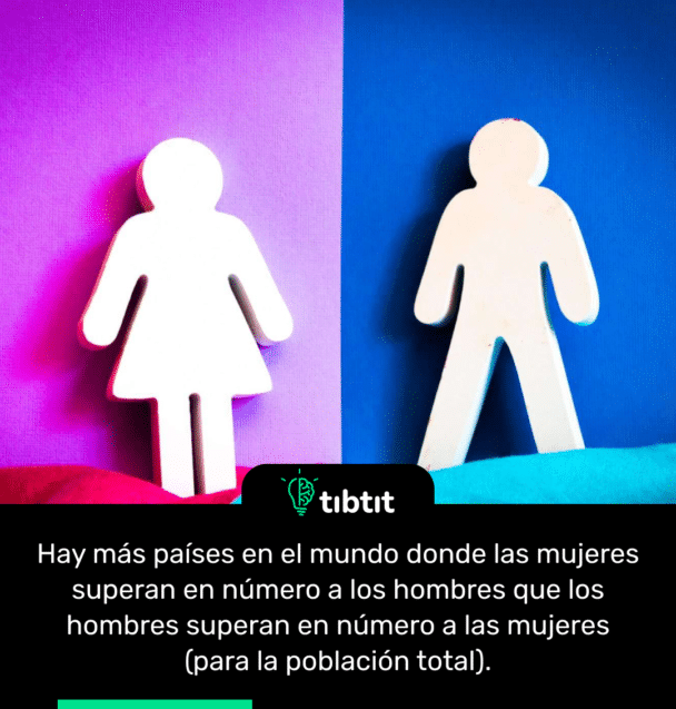 Hay más países en el mundo donde las mujeres superan en número a los hombres que los hombres superan en número a las mujeres (para la población total).