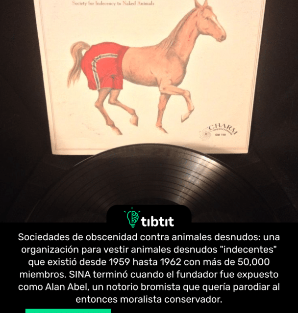 Sociedades de obscenidad contra animales desnudos: una organización para vestir animales desnudos "indecentes" que existió desde 1959 hasta 1962 con más de 50,000 miembros. SINA terminó cuando el fundador fue expuesto como Alan Abel, un notorio bromista que quería parodiar al entonces moralista conservador.