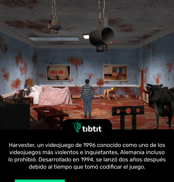Harvester, un videojuego de 1996 conocido como uno de los videojuegos más violentos e inquietantes, Alemania incluso lo prohibió. Desarrollado en 1994, se lanzó dos años después debido al tiempo que tomó codificar el juego.