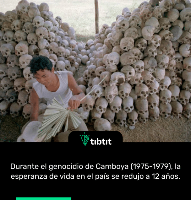 Durante el genocidio de Camboya (1975-1979), la esperanza de vida en el país se redujo a 12 años.
