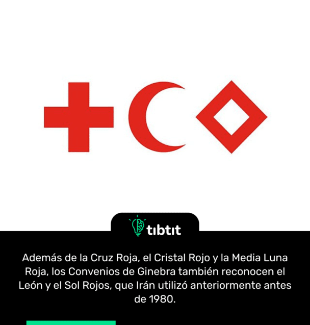 Además de la Cruz Roja, el Cristal Rojo y la Media Luna Roja, los Convenios de Ginebra también reconocen el León y el Sol Rojos, que Irán utilizó anteriormente antes de 1980.