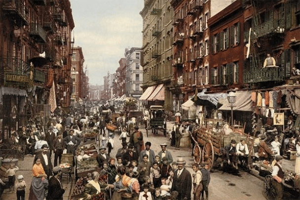 Fotografía coloreada del Lower East Side de Nueva York en 1900.