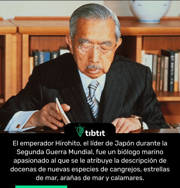 El emperador Hirohito, el líder de Japón durante la Segunda Guerra Mundial, fue un biólogo marino apasionado al que se le atribuye la descripción de docenas de nuevas especies de cangrejos, estrellas de mar, arañas de mar y calamares.