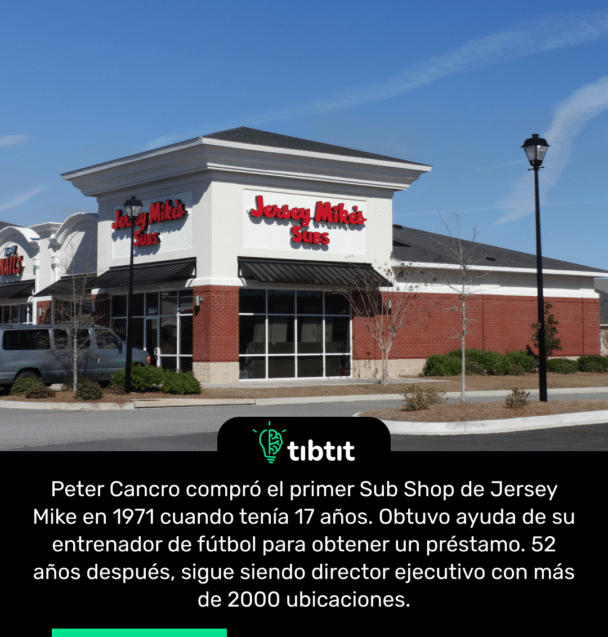 Peter Cancro compró el primer Sub Shop de Jersey Mike en 1971 cuando tenía 17 años. Obtuvo ayuda de su entrenador de fútbol para obtener un préstamo. 52 años después, sigue siendo director ejecutivo con más de 2000 ubicaciones.